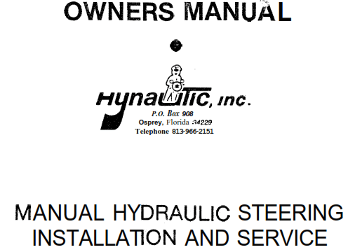 Hynautic Steering System Owner’s Manual: Installation and Service Instructions